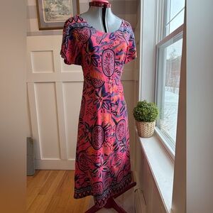 Rainbow Jo Elegant Floral Midi Dress in Pink and Purple Size XL